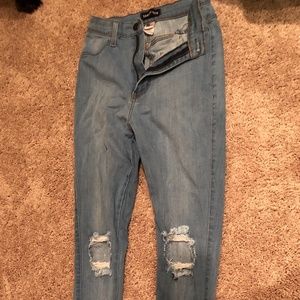 Super high waisted distressed jeans